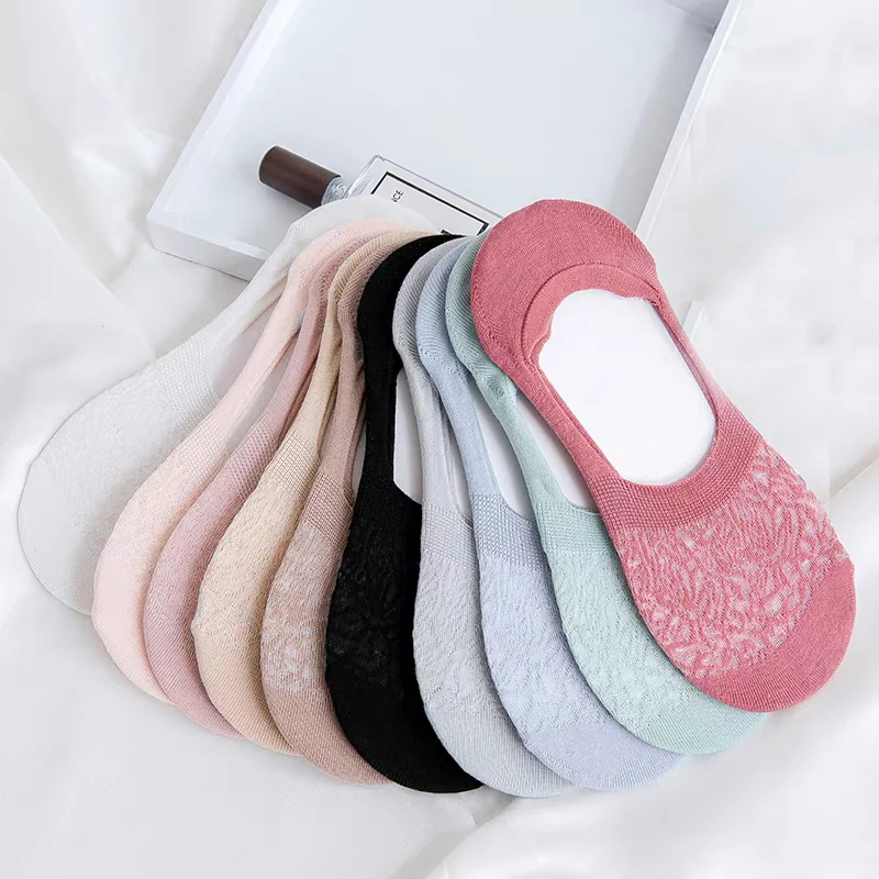 5Pair Summer Women Invisible Boat Socks Mujer Silicone Non-slip Chaussette Ankle Low Female Cotton Show Breathable Calcetines