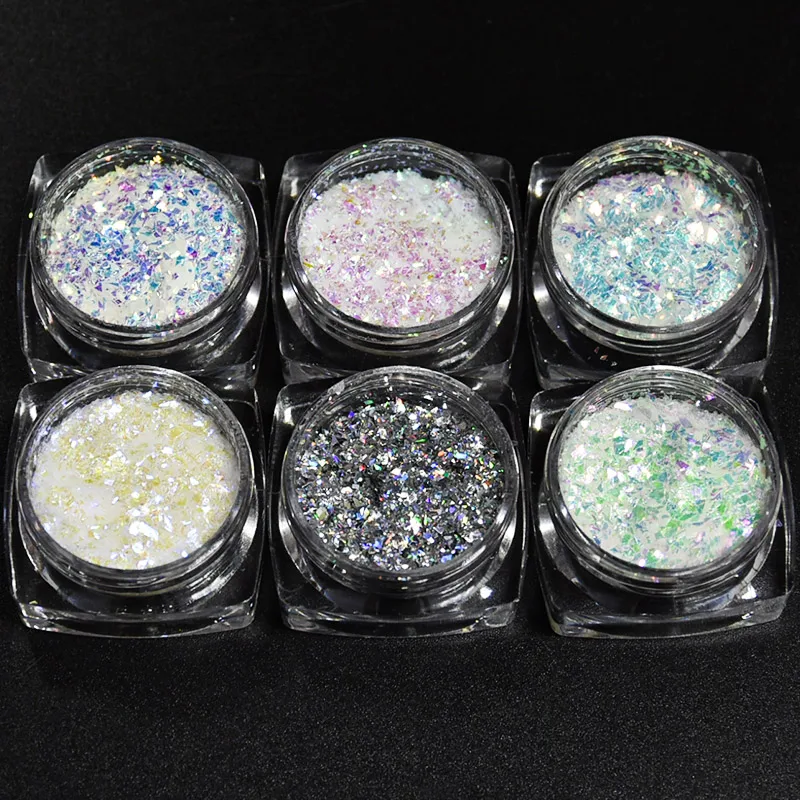

6Jar Irregular Iridescent Nail Sequins AB Colorful Edelweiss Powder Set DIY Epoxy Resin Mold Filler Crafts Nail Art (6Color/Set)