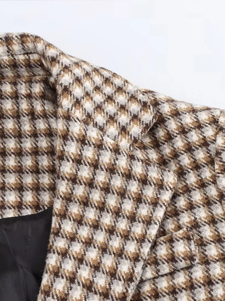 Шерстяные пальто в клетку с отложным воротником стиле ретро женские элегантные