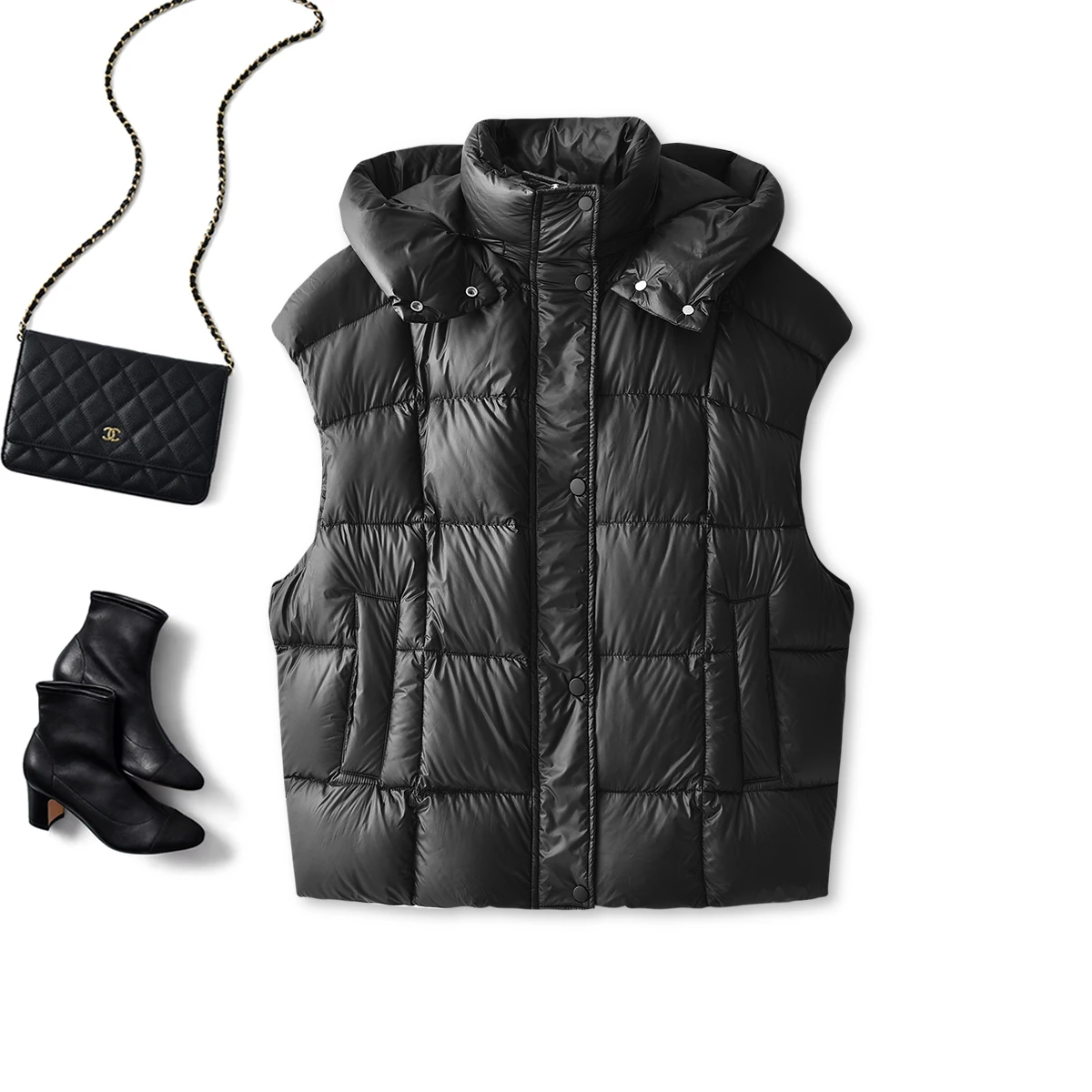 Winter Light 90%  White Goose Down  Sleeveless Vest  Zipper  Hat Detachable  Pockets  Winter Jacket Women Coat  Casual