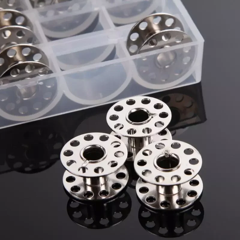 

2022 Coil Metal Silver Sewing Machine Bobbins Thread Core Spools Multifunction with Storage Box 25Pcs