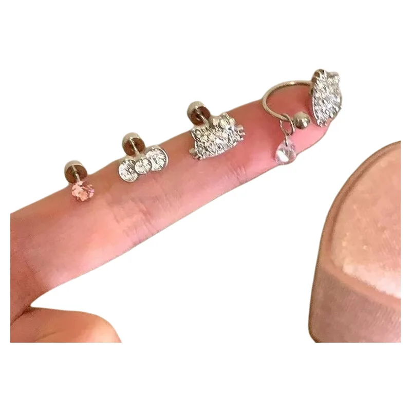 Sweet Cool Kit Cat Flash Zirconium Ear Bone Stud Piercing Studs Женские легкие роскошные элегантные серьги High