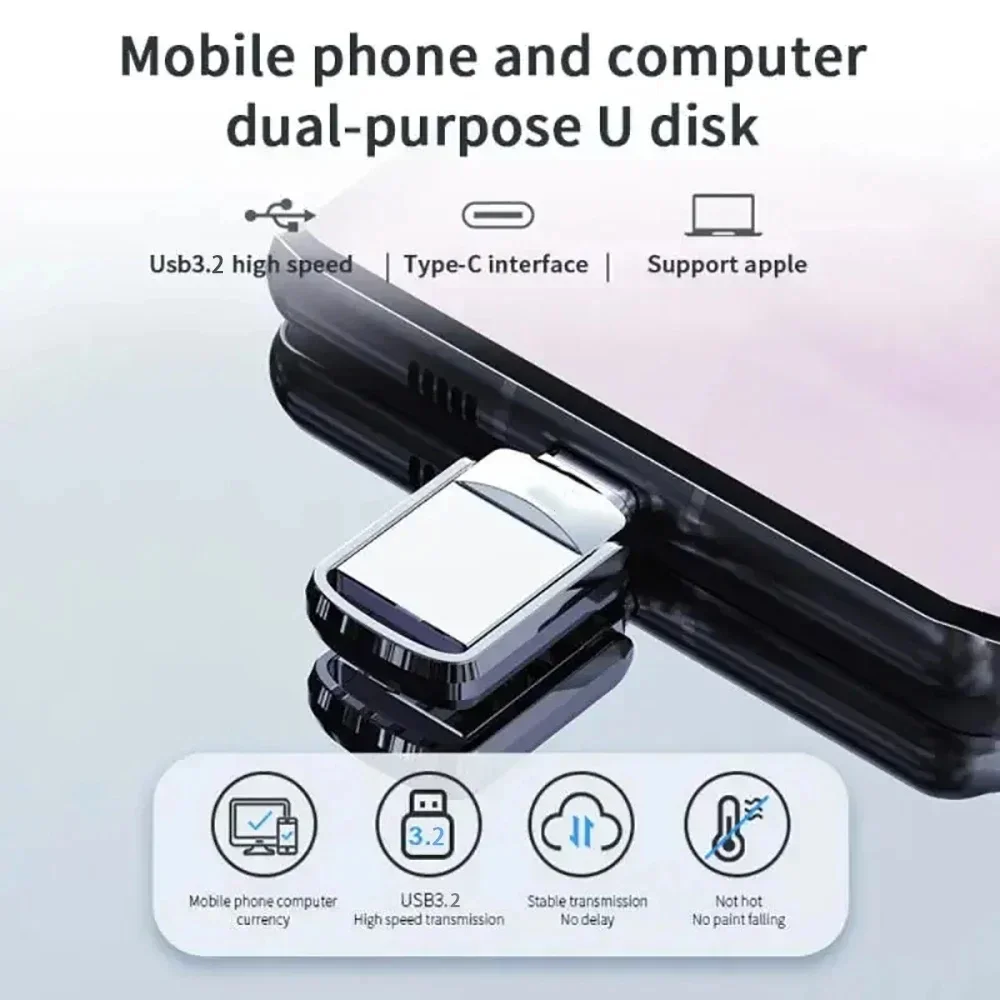 Флеш-накопитель Lenovo Metal U Disk 2 ТБ с интерфейсом USB3.2 Type-C для передачи данных между мобильным телефоном и компьютером, большая емкость. (art.: 3920dc587488a) - 3920dc587488a