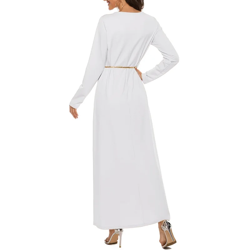 New Muslim Basic Long-sleeved 95% Cotton Gift Belt Middle East Abayas for Women Vistidos Musulmana Modest Largos Robes