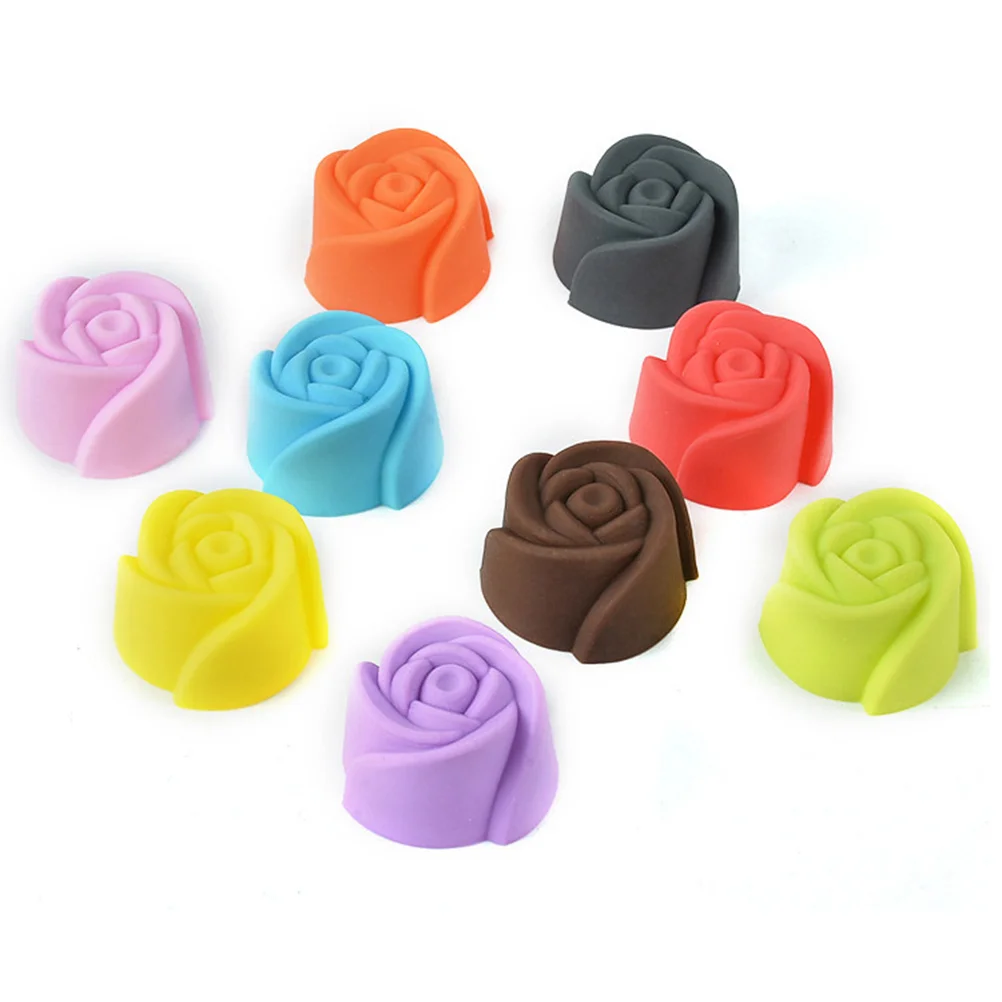 

12pcs Silicone Rose Flower Shape Cake Decorating Mold Pudding Jelly Chocolate Mold Muffin Cup Handmade Cupcake Baking Molds