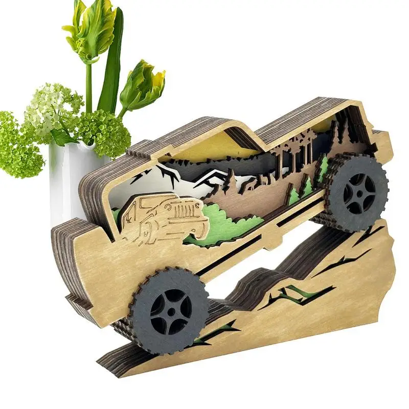 

Wood Forest Decorations Wooden SUV Carved Ornament Rustic Natural Decorative Craft Art For Living Room Study Offices Bookshelf