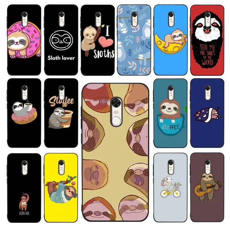 

FHNBLJ Cute Sloth Animals Phone Case for Redmi 5 6 7 8 9 A 5plus K20 4X 6 cover