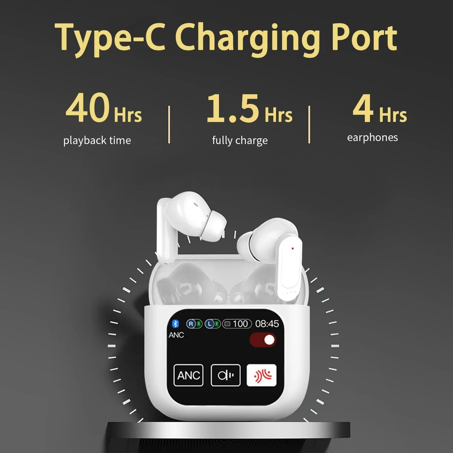 Hi-Fi наушники с активным шумоподавлением ANC сенсорное управление ЖК-экран супер