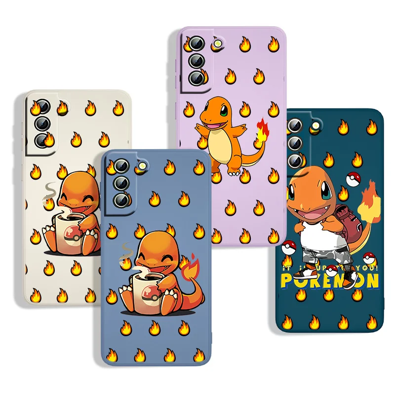 

Pokémon Charizard Cute For Samsung S22 S21 S20 FE S10 Note 20 10 Ultra Lite Plus Liquid Rope With Lanyard Phone Case Capa
