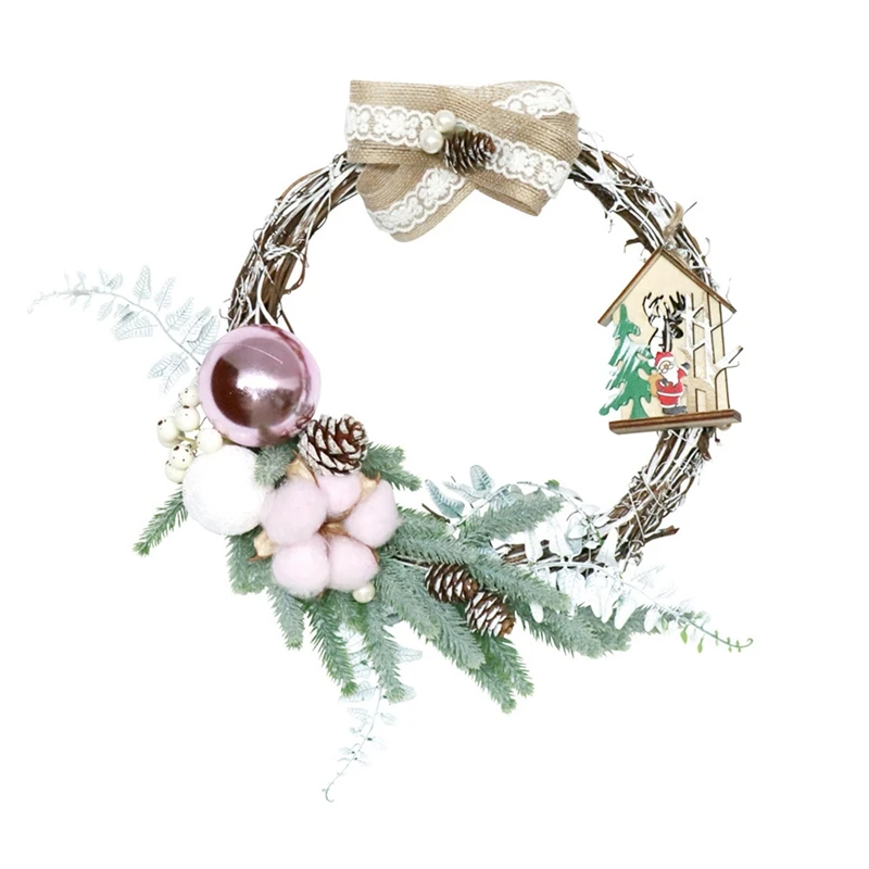 

Искусственный Рождественский венок с шарами из сосны, деревянный дом для входной двери, стены, окна, фермерского дома, украшение для дома