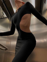 Cryptographic-vestido largo negro con cuello redondo para mujer...