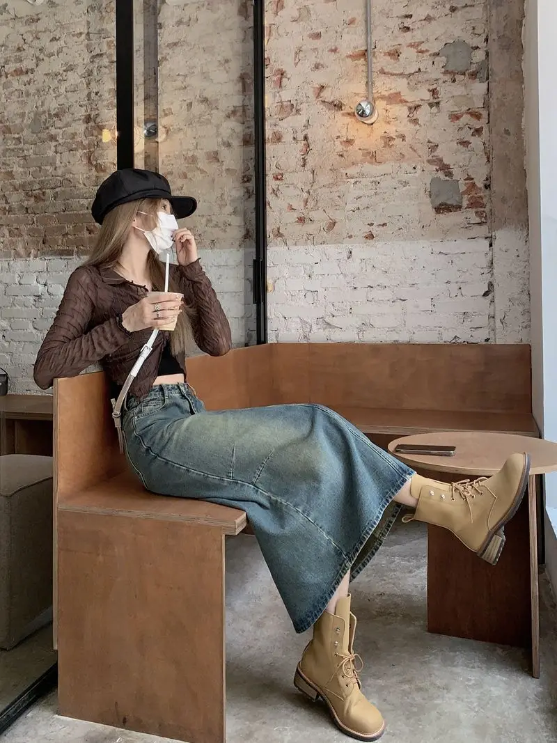 Юбки-миди женские с высокой талией в американском стиле для студентов крутая