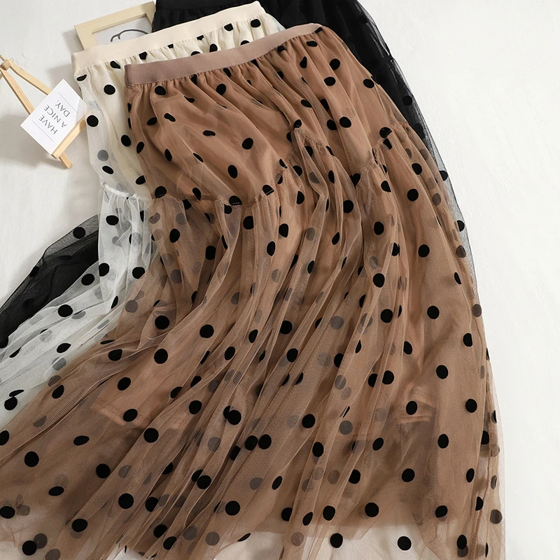 

Юбка-миди плиссированная в горошек, с эластичным поясом и завышенной талией