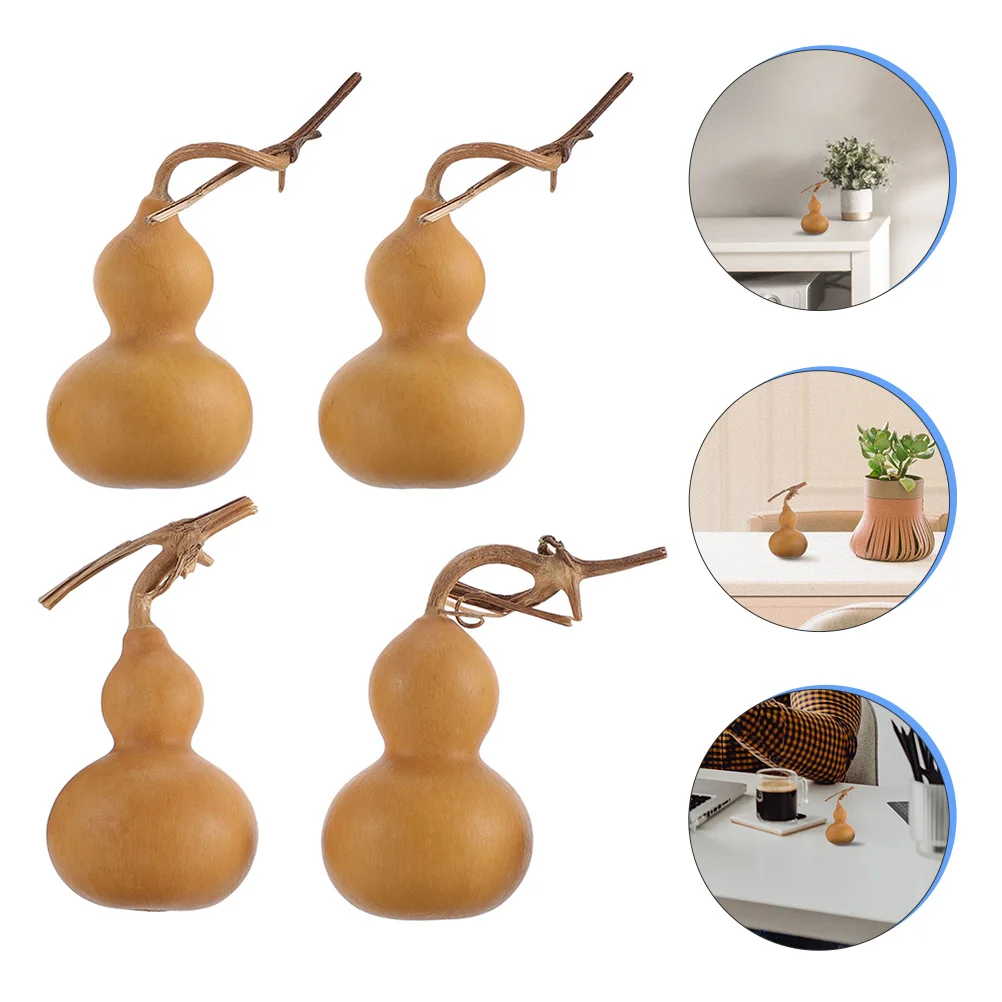 

4 Pcs Chinoiserie Decor Gourd Ornaments Gourds Dried Crafts Table Desk Home 6.5X4.5X4.5cm Natural Office