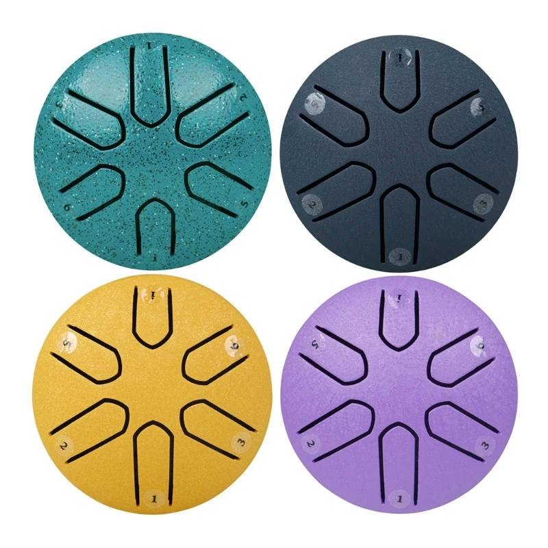 Steel Tongues Drum 3In 6 Notes Ethereal Drum Tone C-Keys Handpan Hang Drum Percussion Musical Instrument with Drumsticks