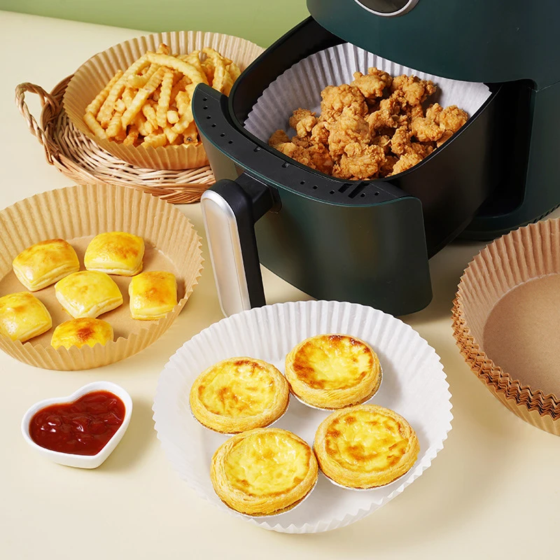 

50pcs 16cm Air Fryer Disposable Paper Liner Non-Stick Mat Wood Pulp Round Paper