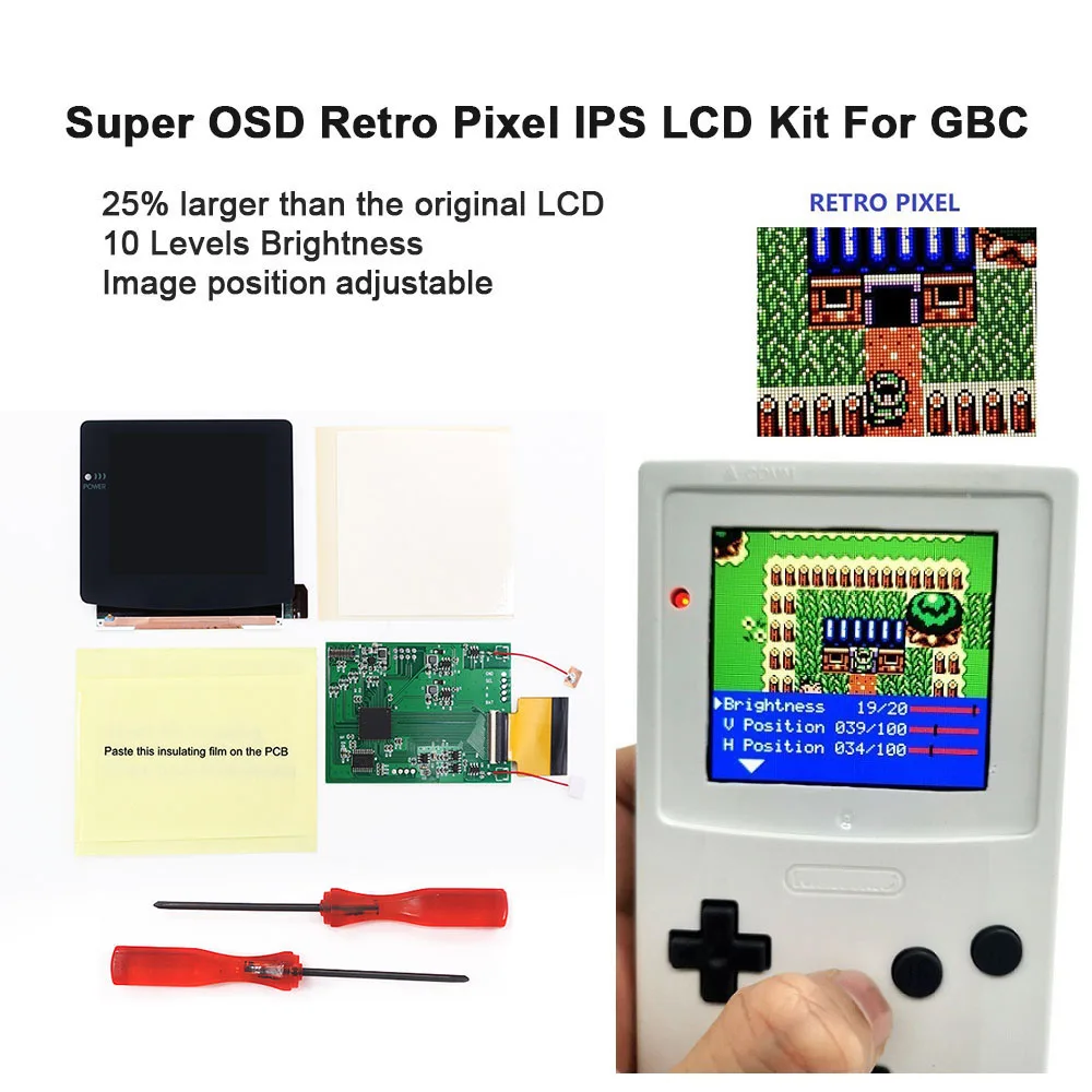 Newest  V5 OSD Menu GBC Q5 RETRO PIXEL IPS LCD  Kit Laminated Screen panel  Backlight High Light For GameBoy Color Pre-cut Shell