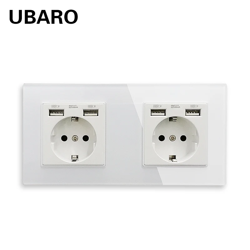 

UBARO EU Russia Standard Crystal Tempered Glass Frame With USB Socket Power Outlet Combination Home Electrical Plug 100-250V 16A
