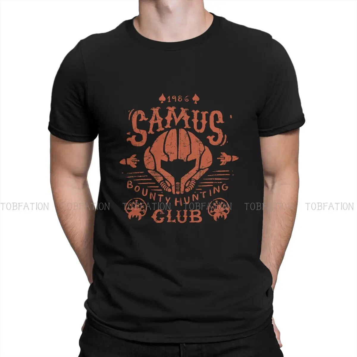 

Футболка Metroid Samus Bounty Hunting Club Essential, Классическая гранж-футболка, большая мужская одежда с круглым вырезом