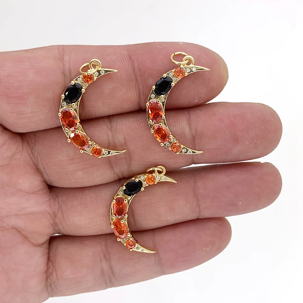 

Fashion Colorful Zircon Moon Necklace Pendant Classic Gold Plated Copper DIY Made Charm Jewelry Cute Accessories Gift For Women