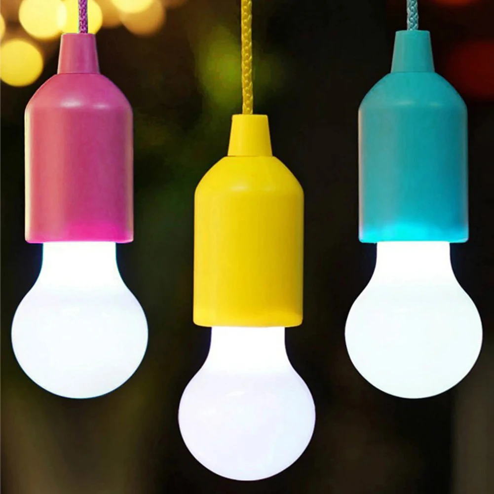 

Outdoor Creative LED Hanging Light Bulb Battery Powered Colorful Pull Cord Bulb Camping Traval Night Picnic Barbecue Accessories