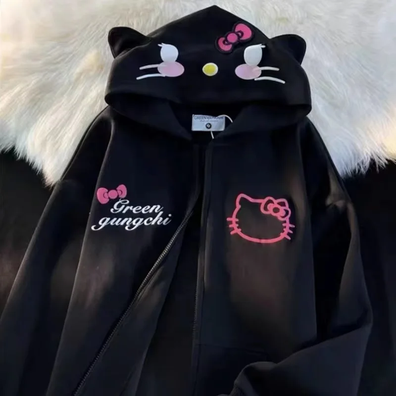 Sanrio Kawaii Hello Kitty новый милый мультяшный теплый свитер с капюшоном женский
