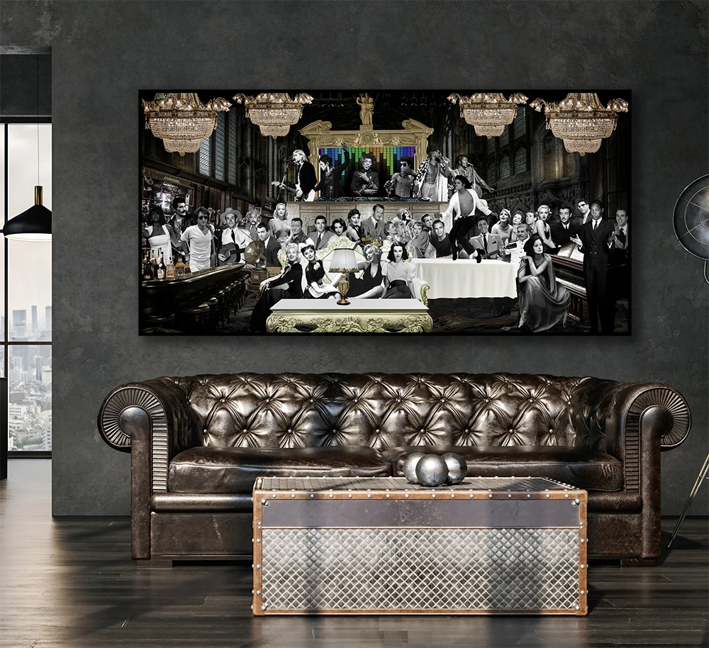 

Famous Movie Actors Get Together Celebrate Wall Art Poster Canvas Painting Singer Star Figure Picture For Living Room Home Decor