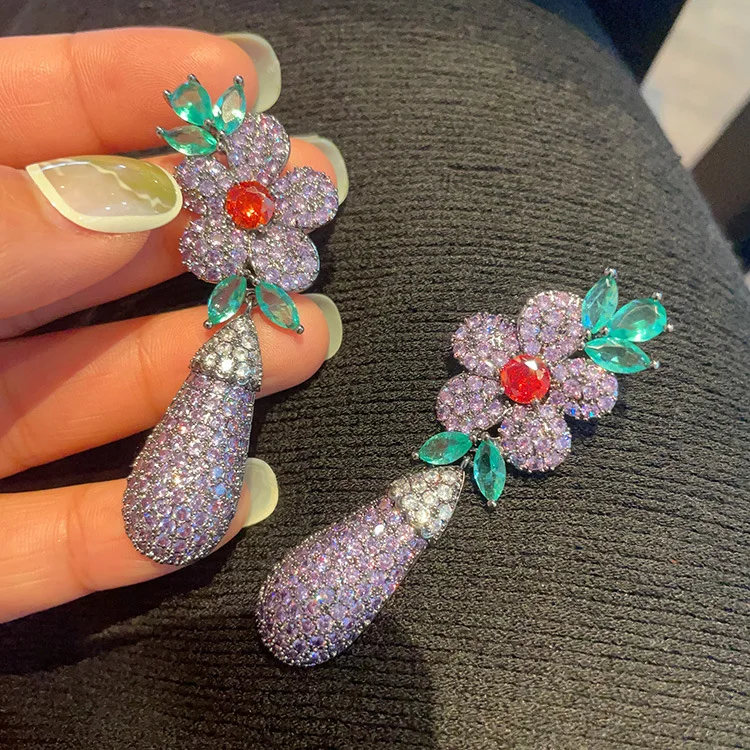 

Luxury Sparkling Cubic Zirconia Flower Bud Long Drop Earrings for Women Wedding Engagement Elegant Dangles Fine Jewelry Gift