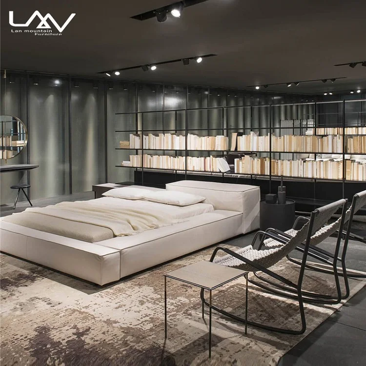 

Nordic lazy style Fabric upholstered bed simple master bedroom wood frame 1.8 m double bed