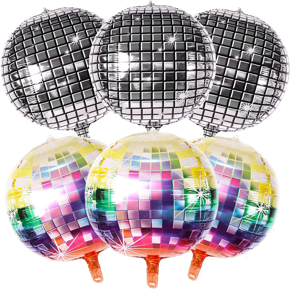 6Pcs/Set Disco Ball Balloon 22Inch 4D Foil Mirror Balloons 80s 90s Disco Part Dance Party Birthday Wedding Decoration