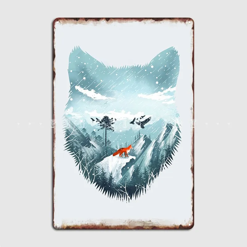 

Red Fox On The Wild Winter Metal Sign Vintage Wall Pub Plaques Kitchen Tin Sign Poster