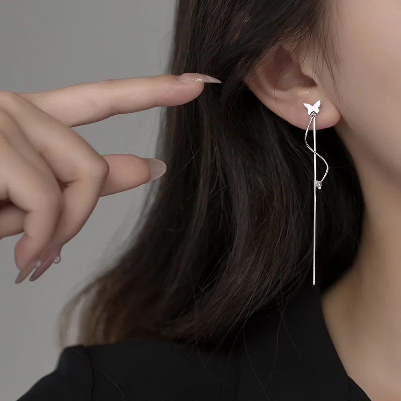 

Серьги-подвески женские из серебра 925 пробы с длинной цепочкой и бабочкой