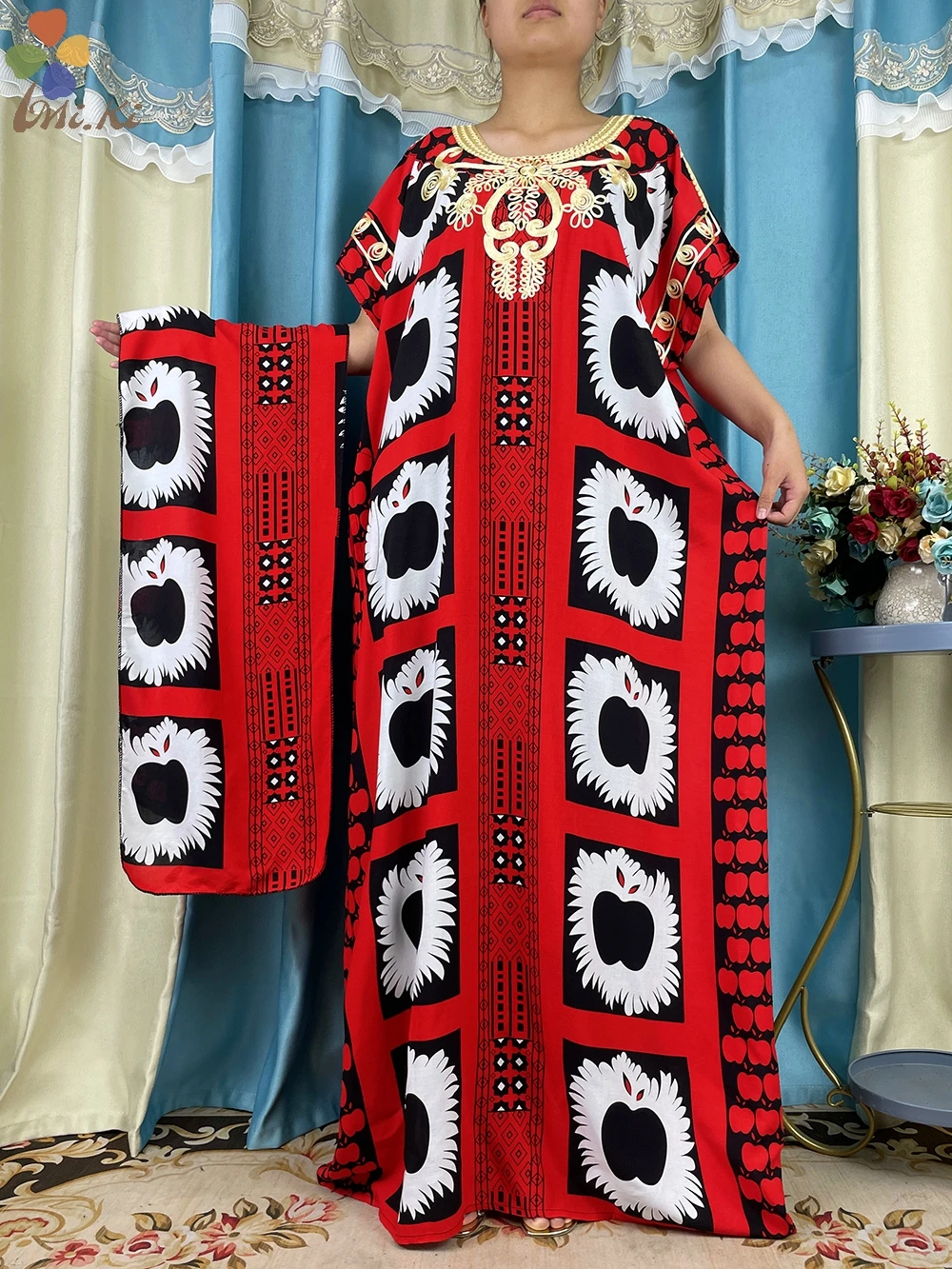 Muslim Clothing 2023 New African Dress Solid Color Printed Cotton Clothing Women Summer Short Sleeved Clothing Islamic Clothing
