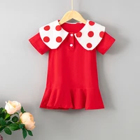 2022 summer new korean version sweet wave point doll collar solid color ruffle dresses toddler girl clothes