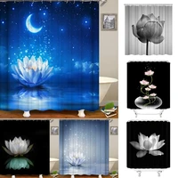 magic lotus floral shower curtain waterlily flower moon blue starry sky night art fabric bath curtains for bathroom decor screen