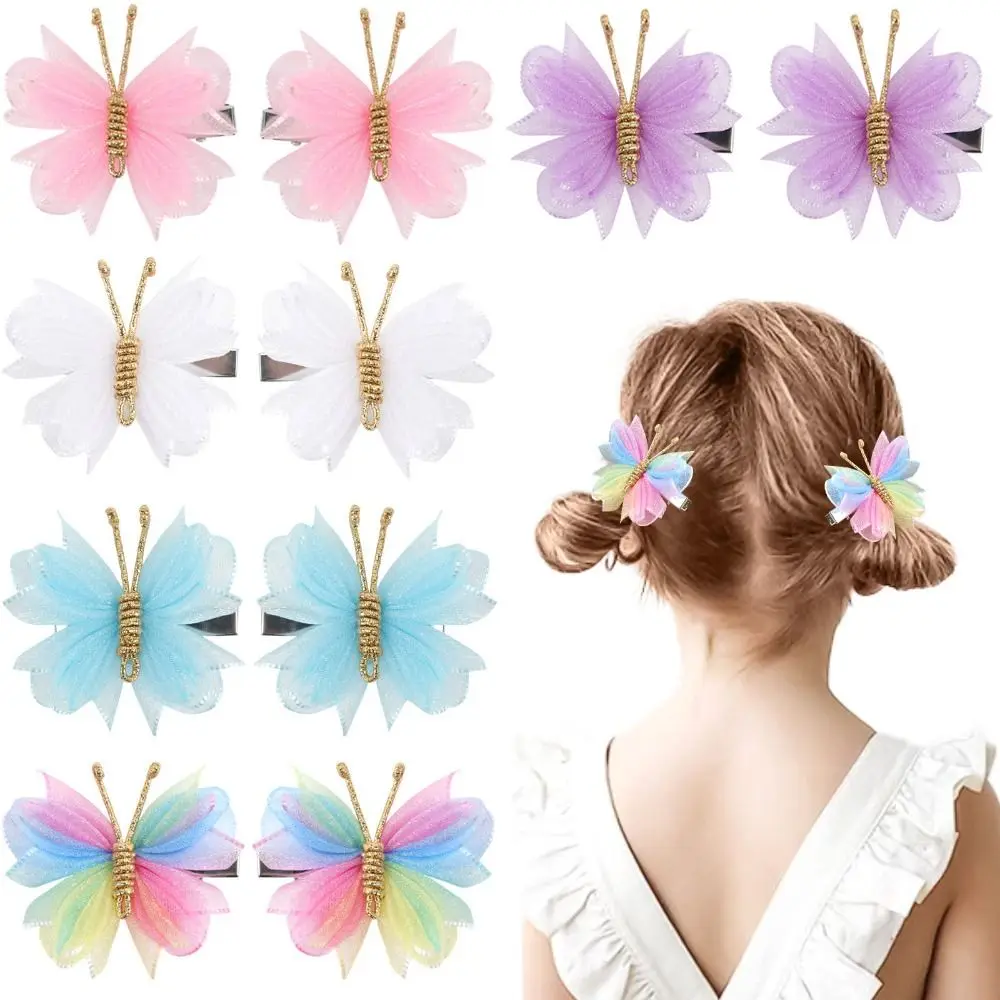 

5x6cm Butterfly Hair Clips Mesh Flocking Hairpin Colorful Hair Bow Clips for Baby Girl