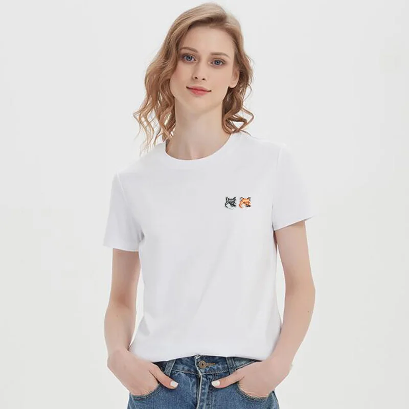

Fashion Brand Classic Maison Fox Embroidery T Shirt for Women New High Quality Cotton Fashion Casual Tops Tee Woman T Shirts