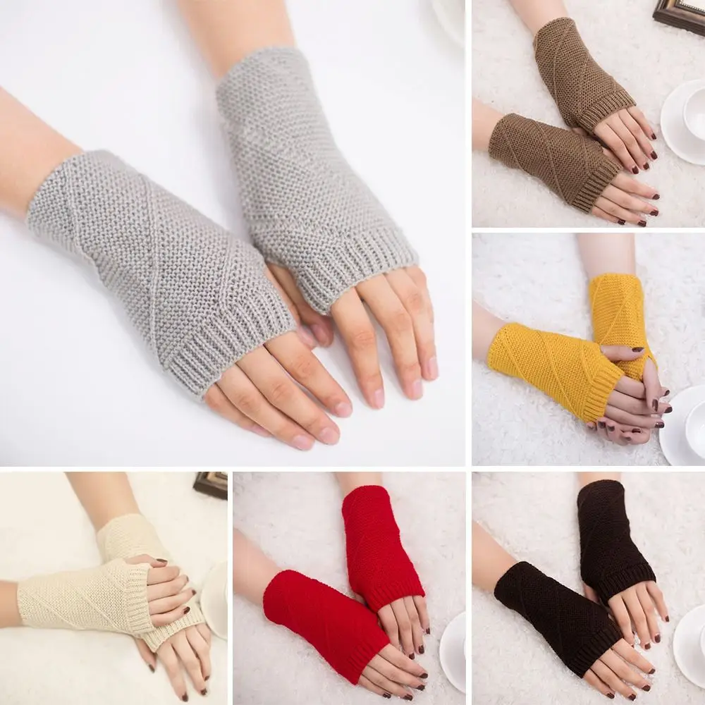 

Women Thick Winter Warmth Knitted Gloves Half-finger Fingerless Mittens Wool