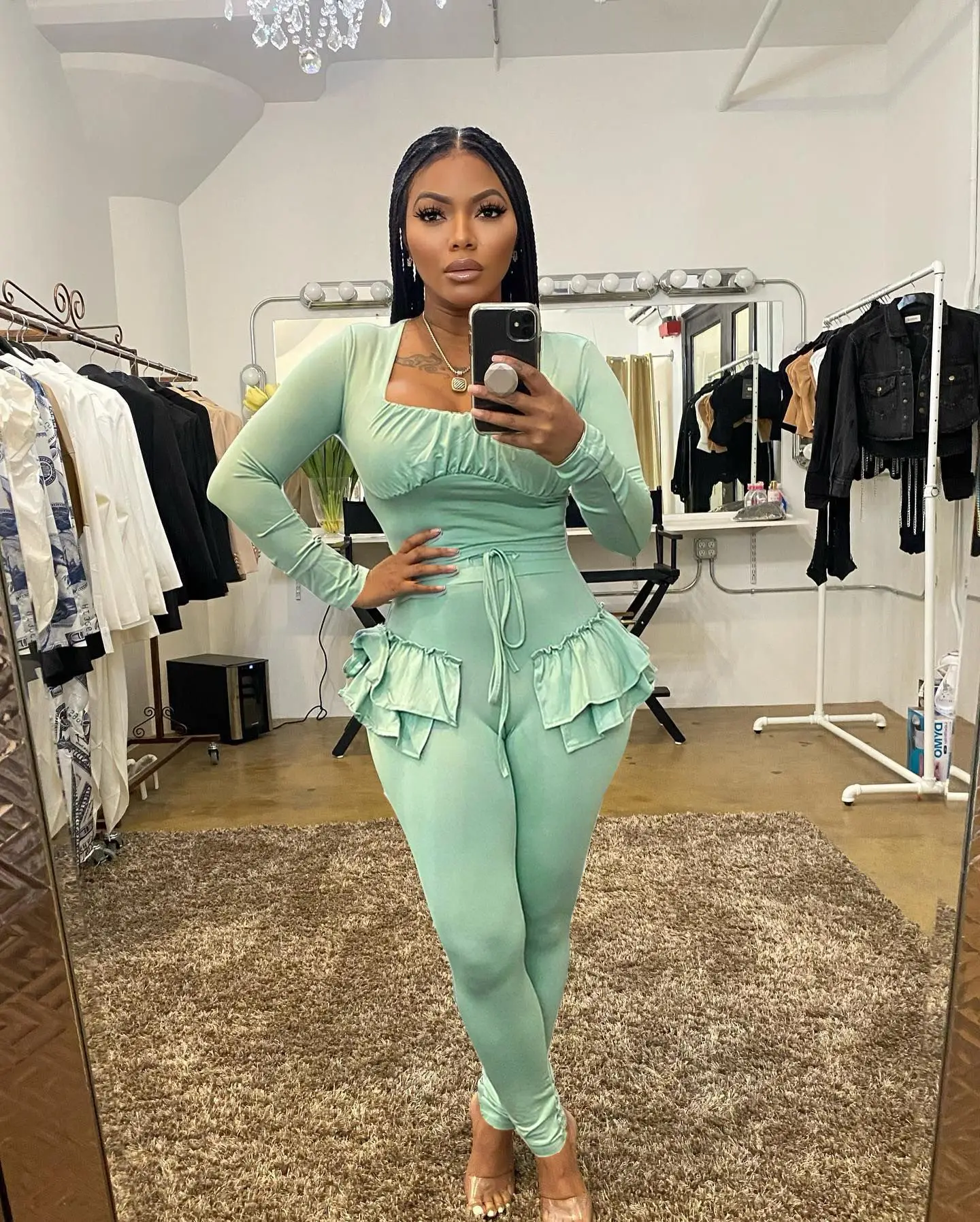 

Chocomist Two-pieces Trendy Solid Pleat Tight Women Pants Set
