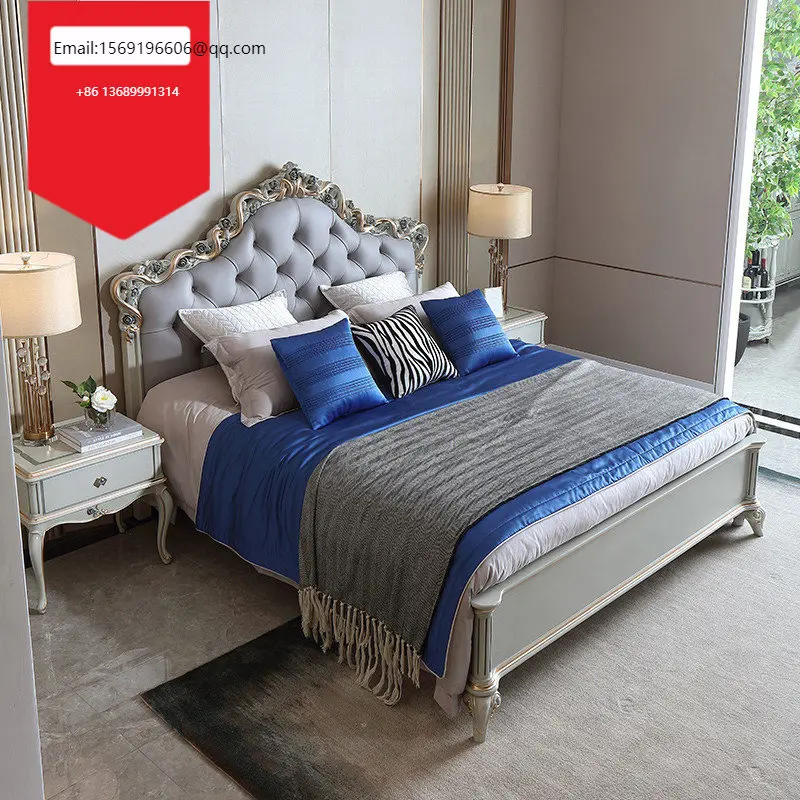 

Роскошная Кожаная двойная кровать в французском стиле из массива дерева, европейская ретро-спальня, свадебная кровать принцессы, Высококачественная мебель