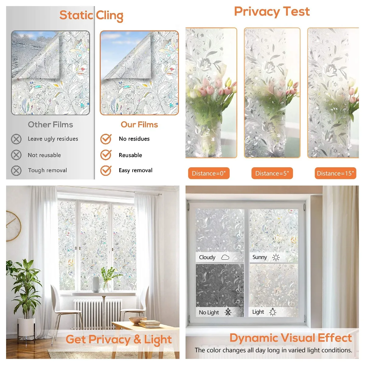 Радужная конфиденциальная оконная пленка 3D Декоративные витражные наклейки