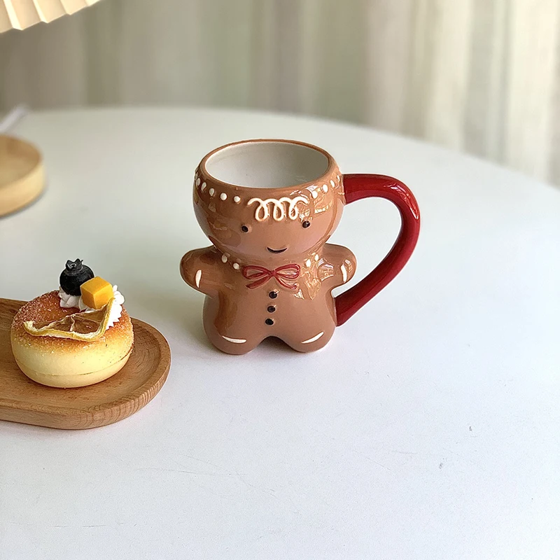 

Gingerbread Man Mug Christmas Ceramic Tea Mugs 3D Santa Claus Ceramic Cup Milk Coffee Water Cup Mug New Year Couples Xmas Gifts