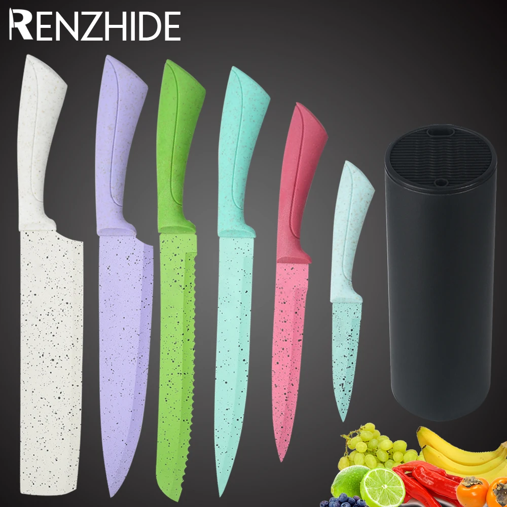

RZD 1-7PCS Kitchen Cooking Japanese Chef Knife Set Stainless Steel 8 INCH Knife Stand Holder Bread Baking Knife Paring Fruit