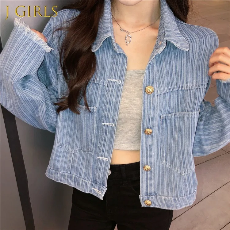 

Jackets Women Cropped Outwear Denim Design Vintage Korean Style Students All-match Pockets Tender Basic Ulzzang Chic Trendy New
