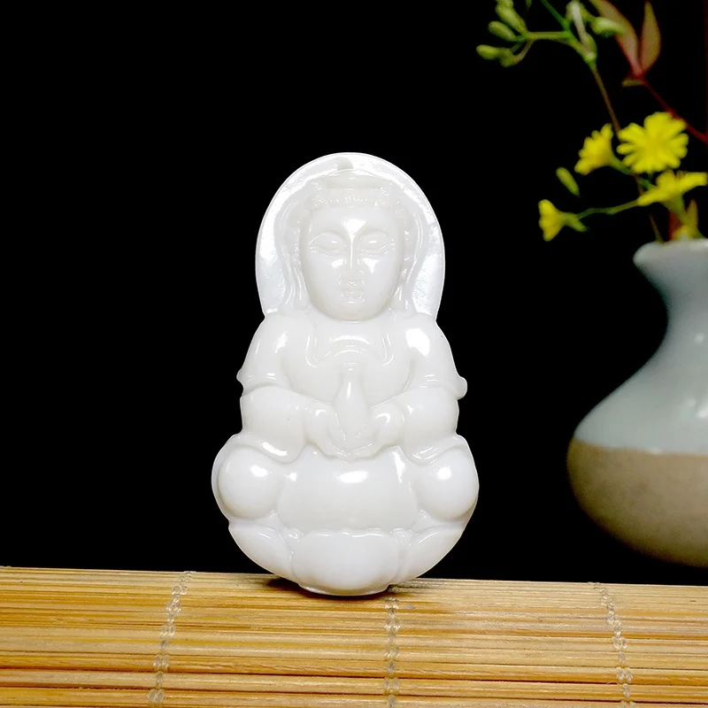 

Hot Selling Natural Hand-carve White Jade Net Bottle Guanyin Buddha Necklace Pendant Fashio Jewelry Men Women Luck Gifts1D