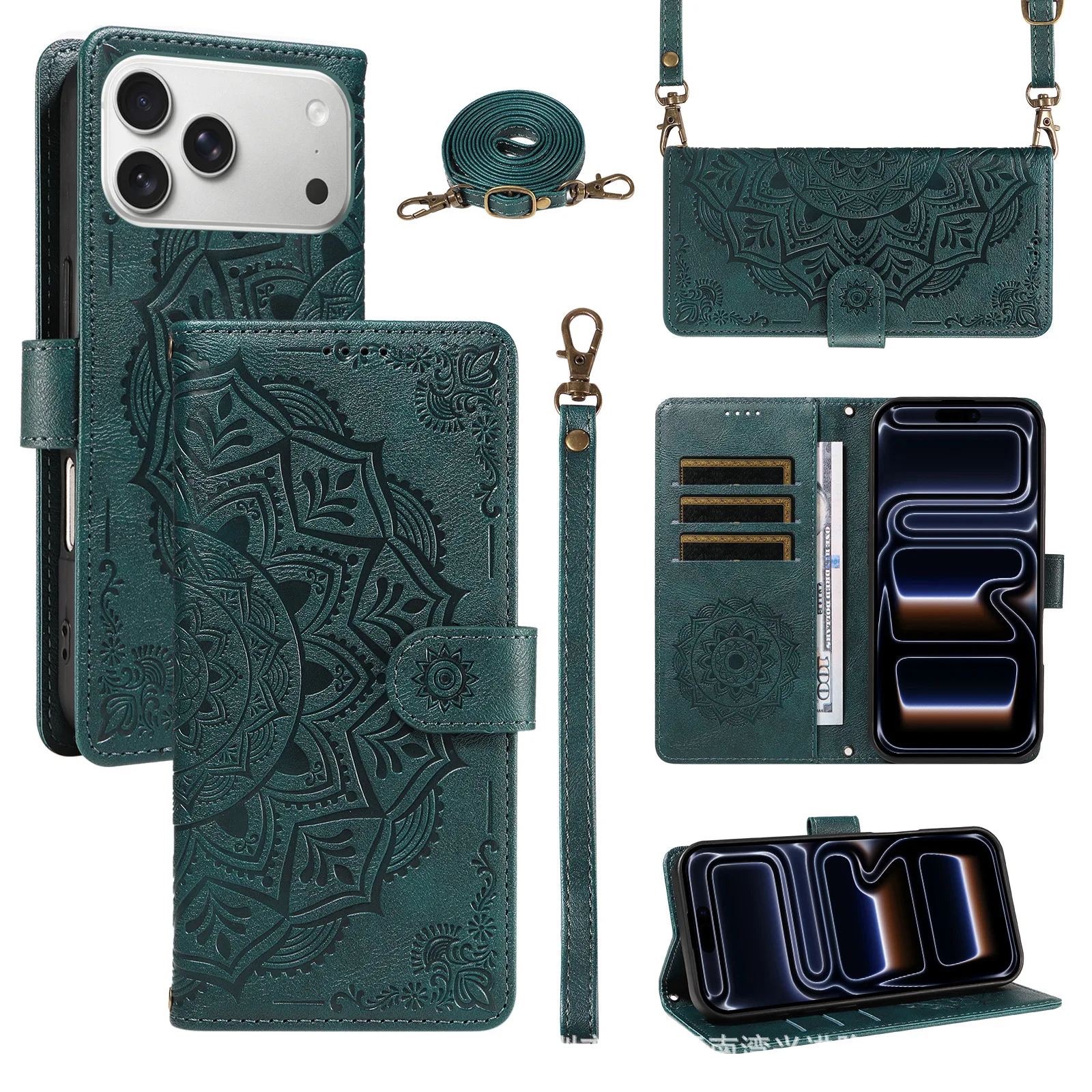Фото Кожаный чехол-флип Mandala Lanyard для Xiaomi Poco C85 C71 C65 M8 M7 M6 Plus M5S M4 M3 с ремешком через плечо и 3 слотами для карт №1