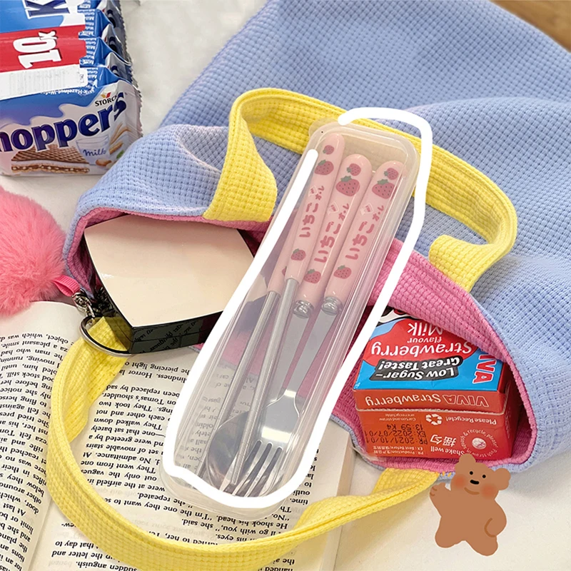 Милая Клубника корейские палочки для еды семейный набор с чехлом портативная