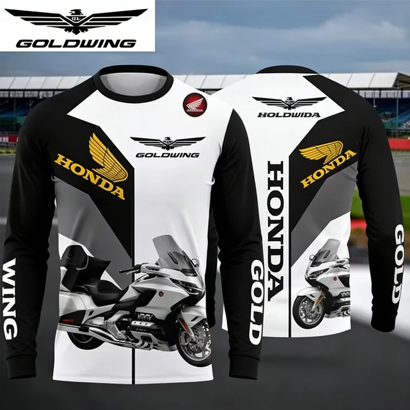 

Футболка с логотипом Honda Golden Wing Racing Team для любителей велоспорта, мужчин и женщин, для альпинистов, быстросохнущая, дышащая, спортивная, модная, длинная