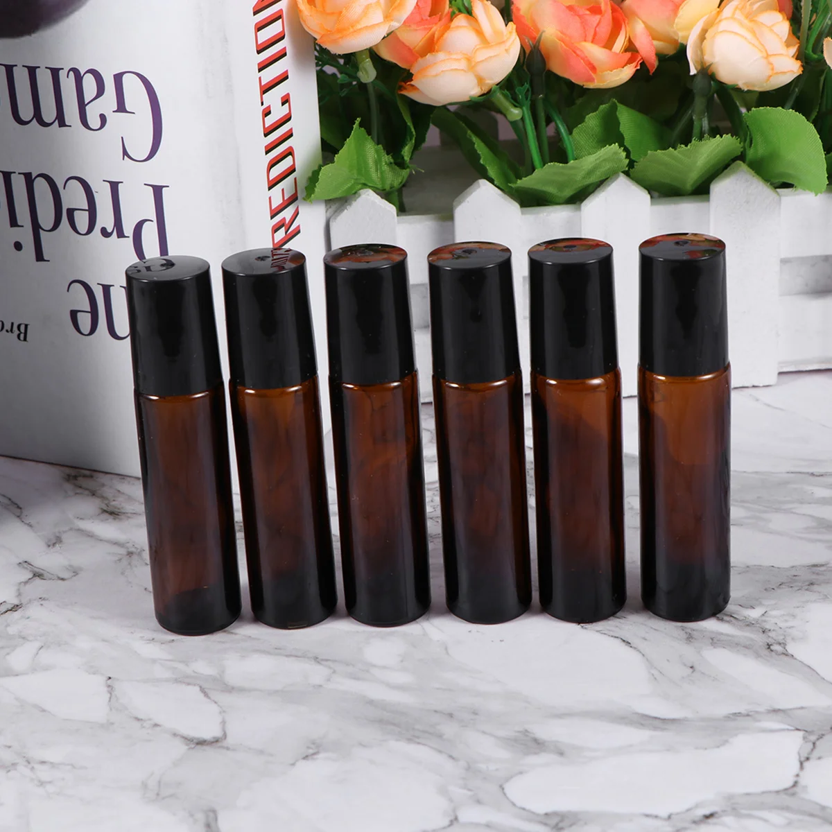 

24pcs 10ml Amber Empty Refillable Glass Perfume Roll On Bottle With Stainless Steel Roller Ball For Essential Oil & Dropper