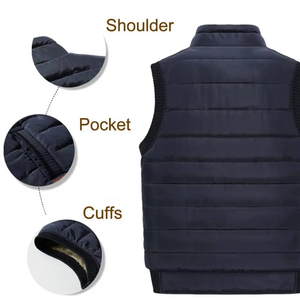 

Popular Men Vest Coat Super Soft Solid Color Skin-Touch Warm Pockets Vest Jacket Men Vest Coldproof